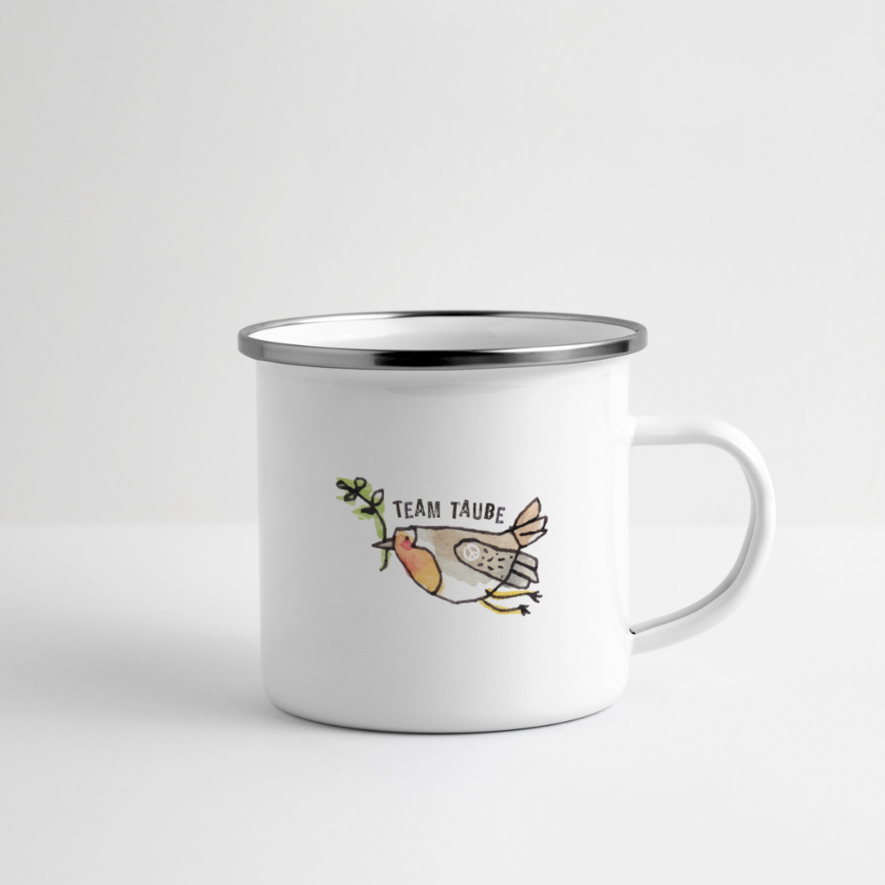 Team Taube – Maritime Emaille-Tasse mit friedlicher Botschaft - Weiß