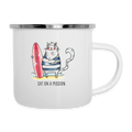 Strandkatze, Cat on a Mission – Emaille-Tasse für alle mit Fernweh im Blick - Weiß