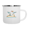 Yoga Möwe Nordseeheldin – Maritime Emaille-Tasse - Weiß