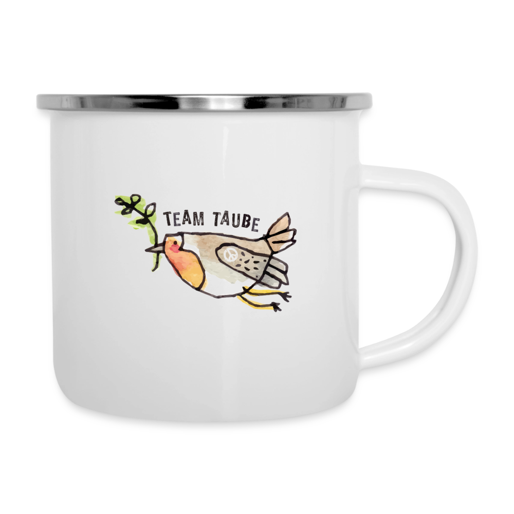 Team Taube – Maritime Emaille-Tasse mit friedlicher Botschaft - Weiß
