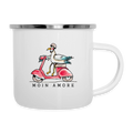 Moin Amore – Maritime Emaille-Tasse mit Vespa-Möwe - Weiß
