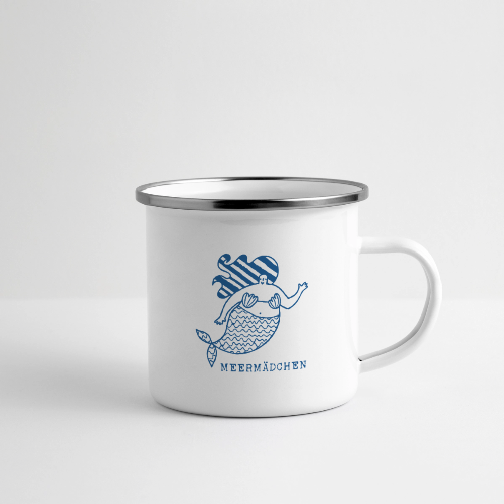 Meermädchen – Maritime Emaille-Tasse für Meerliebhaberinnen - Weiß