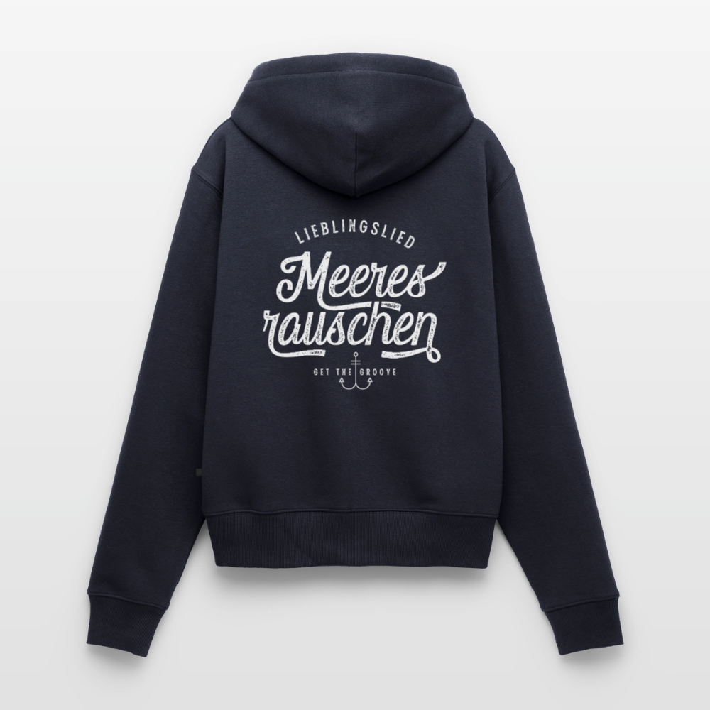 Lieblingslied Meeresrauschen. Maritime Frauen Premium Kapuzenjacke für Meerliebhaber. - Navy