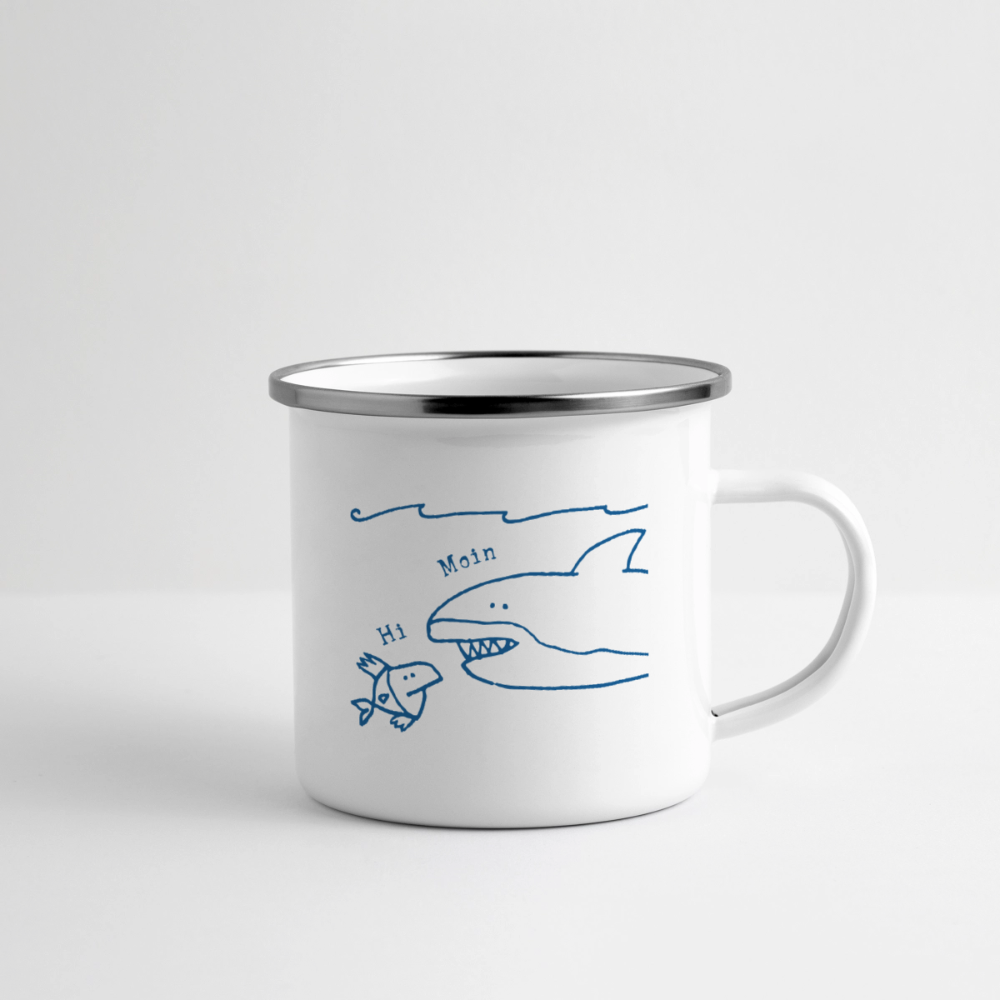 Fischköppe, Hai – Maritime Emaille-Tasse für Meerliebhaber - Weiß