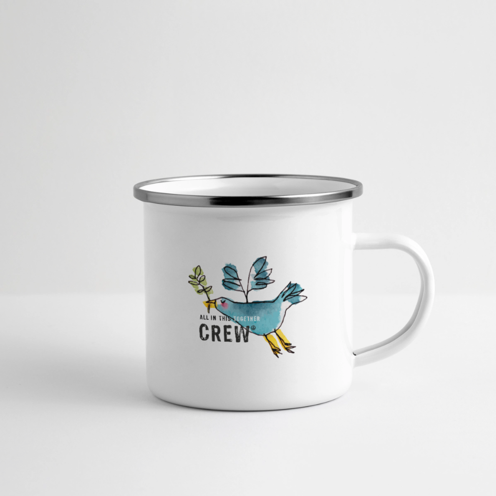 All in this together – Maritime Emaille-Tasse mit Friedensamsel - Weiß