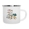 Fischbrötchen – Maritime Emaille-Tasse mit Möwen-Spionen - Weiß