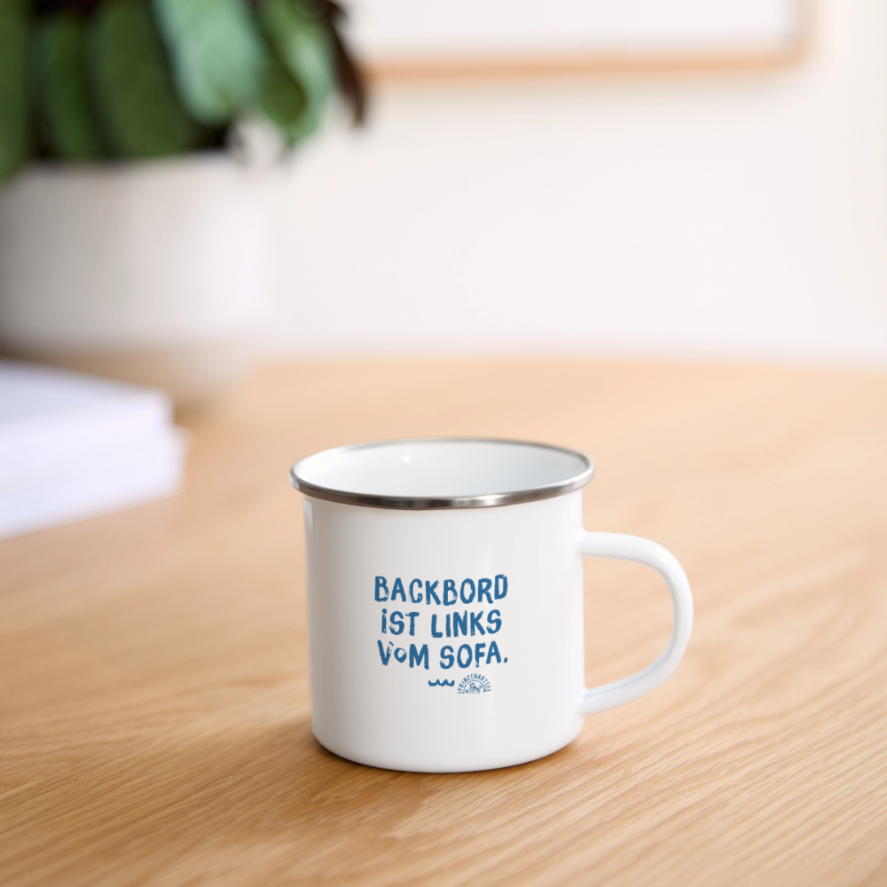 Backbord – Maritime Emaille-Tasse für Meerliebhaber - Weiß