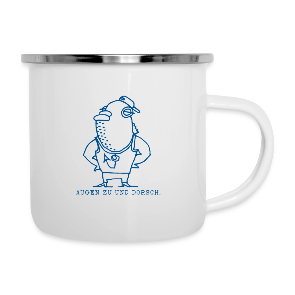 Fischköppe, Dorsch – Maritime Emaille-Tasse für Meerliebhaber - Weiß