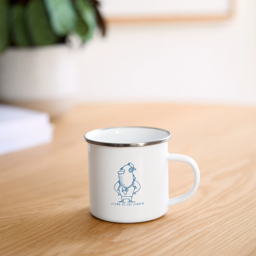 Fischköppe, Dorsch – Maritime Emaille-Tasse für Meerliebhaber - Weiß