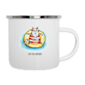 Strandkatze, Life is a beach – Maritime Emaille-Tasse für Meerliebhaber - Weiß