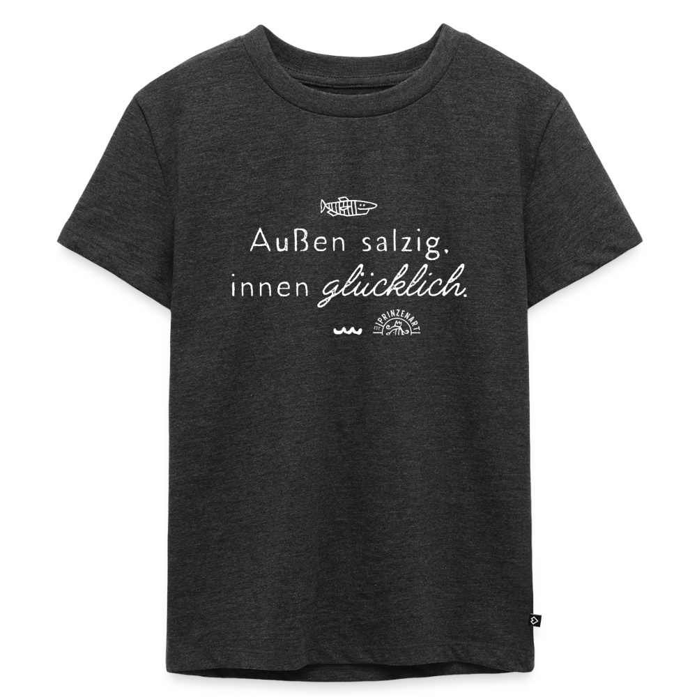 Außen salzig, innen glücklich – Maritimes Premium Kinder-T-Shirt - Anthrazit meliert