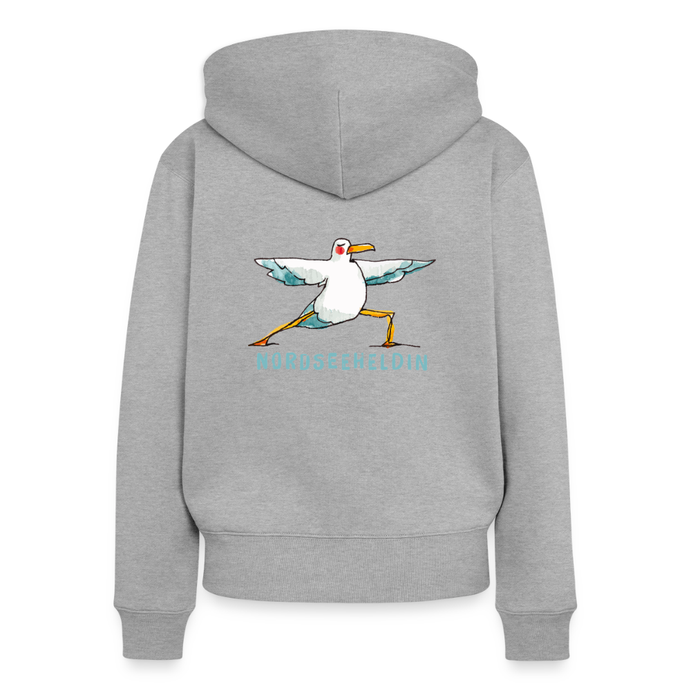 Frauen Premium Kapuzenjacke – Nordseeheldin - Grau meliert