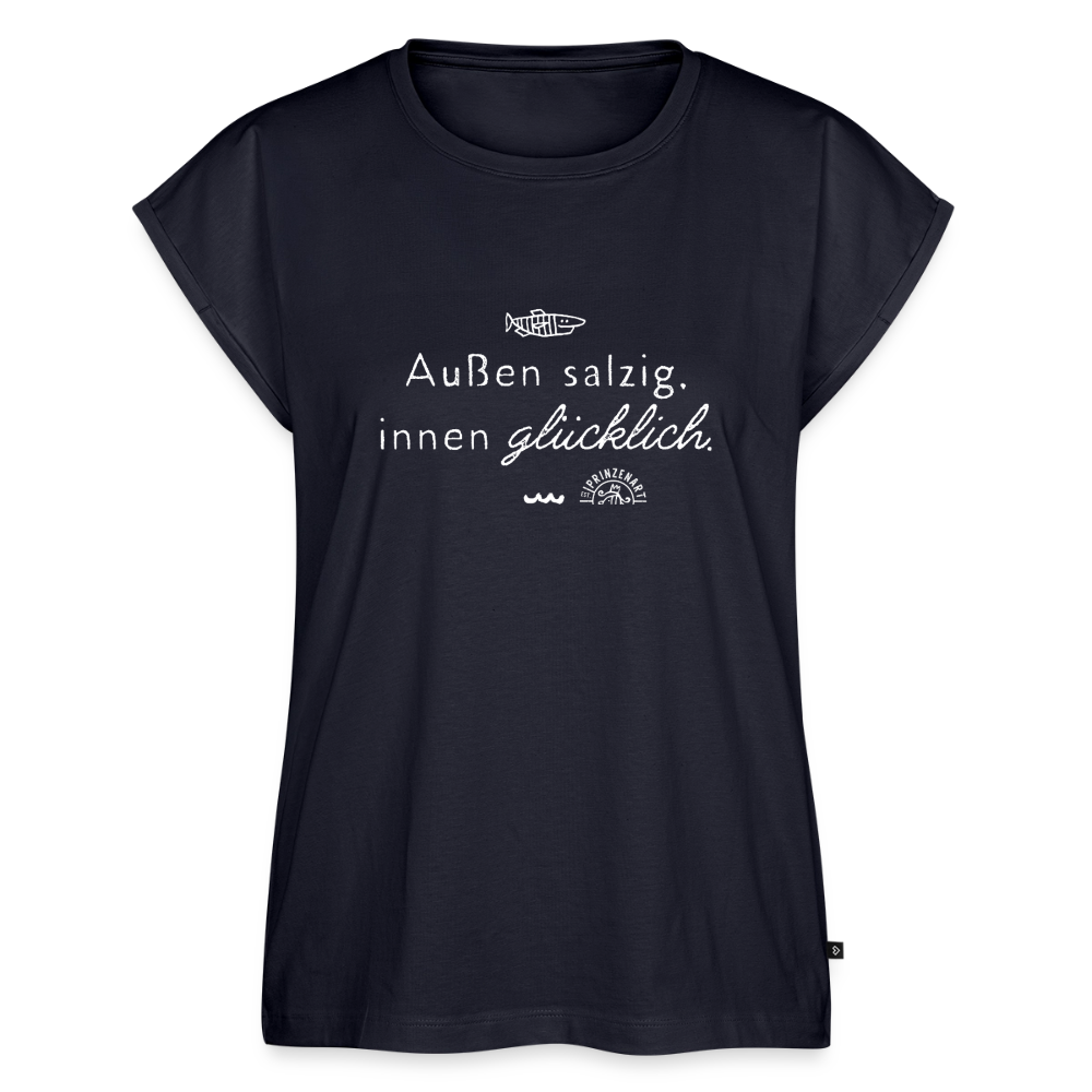 Außen salzig, innen glücklich – Maritimes Premium Frauen-T-Shirt - Navy