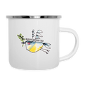Birds United – Maritime Emaille-Tasse mit Meise - Weiß