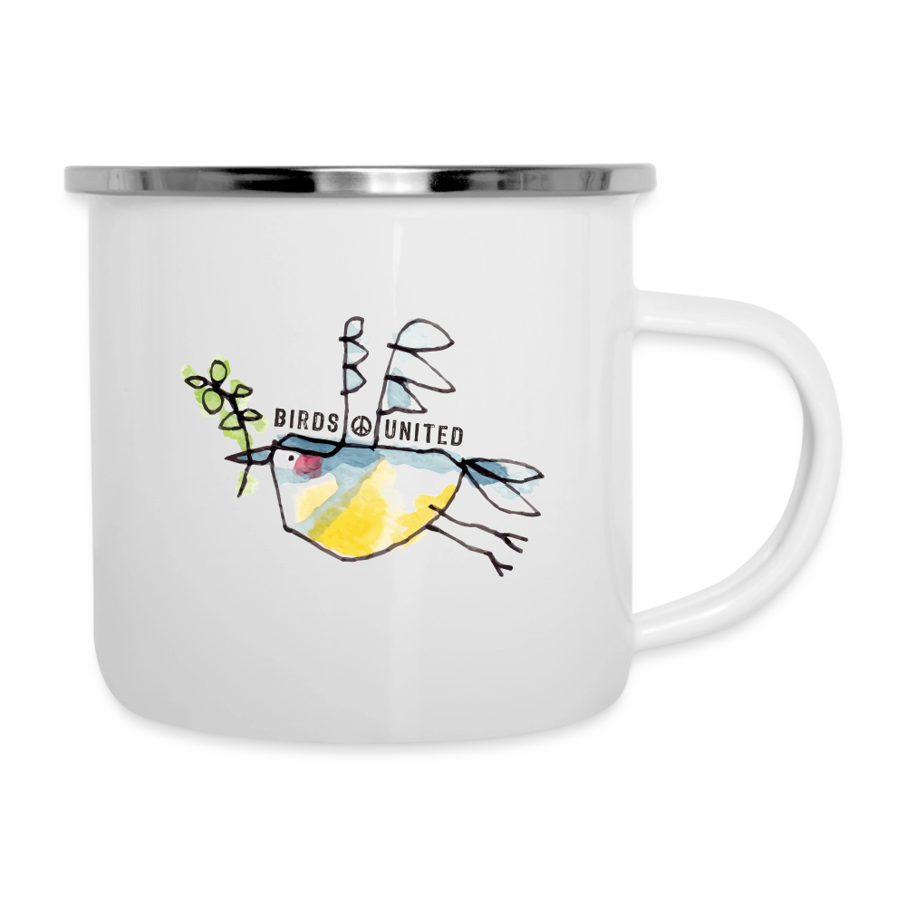 Birds United – Maritime Emaille-Tasse mit Meise - Weiß