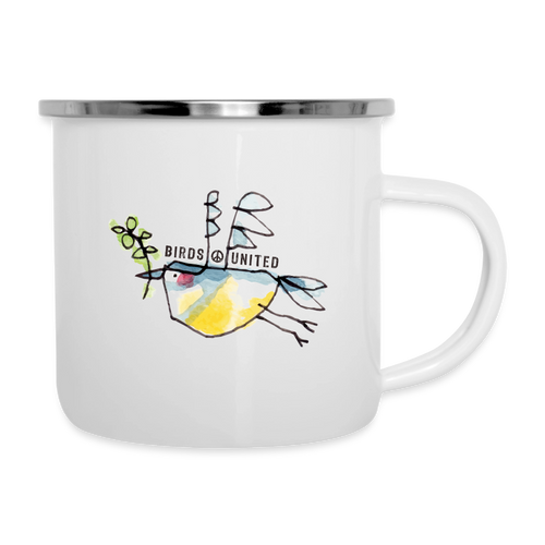 Birds United – Maritime Emaille-Tasse mit Meise - Weiß