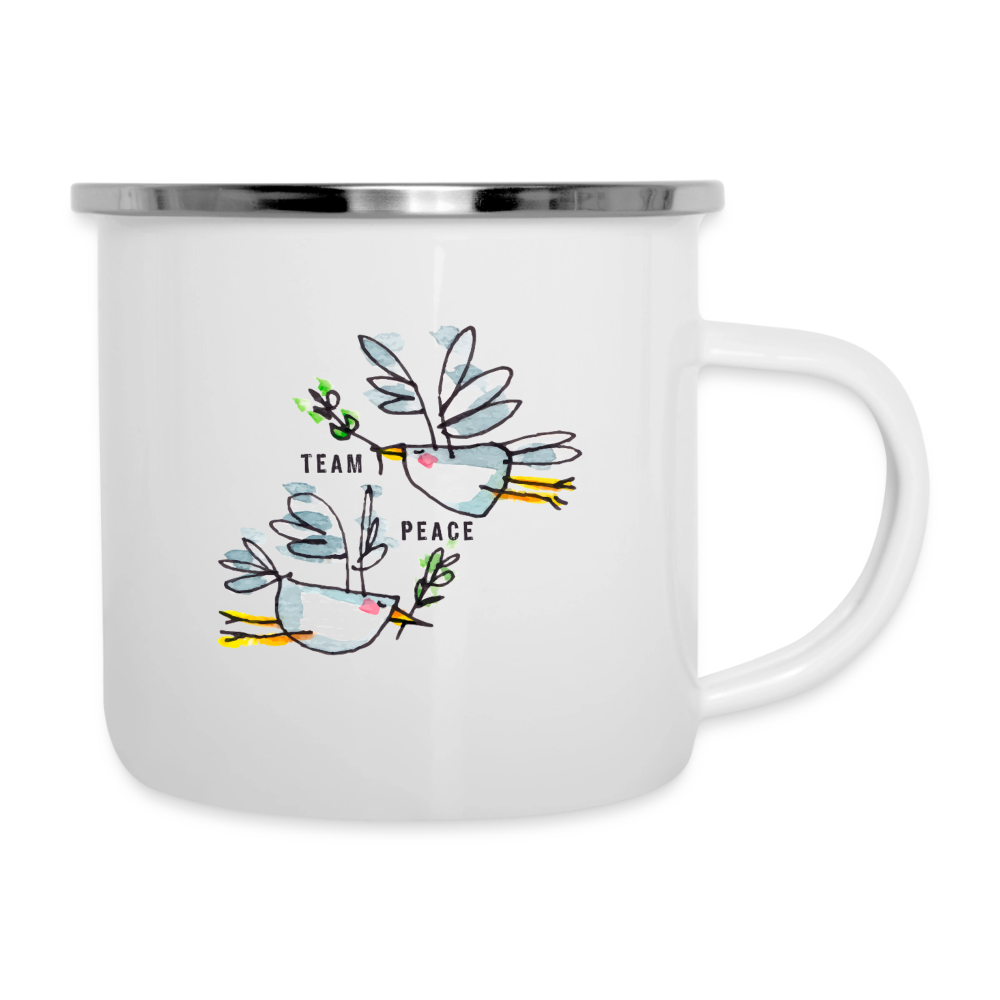 Team Peace – Maritime Emaille-Tasse mit Friedensbotschaft - Weiß