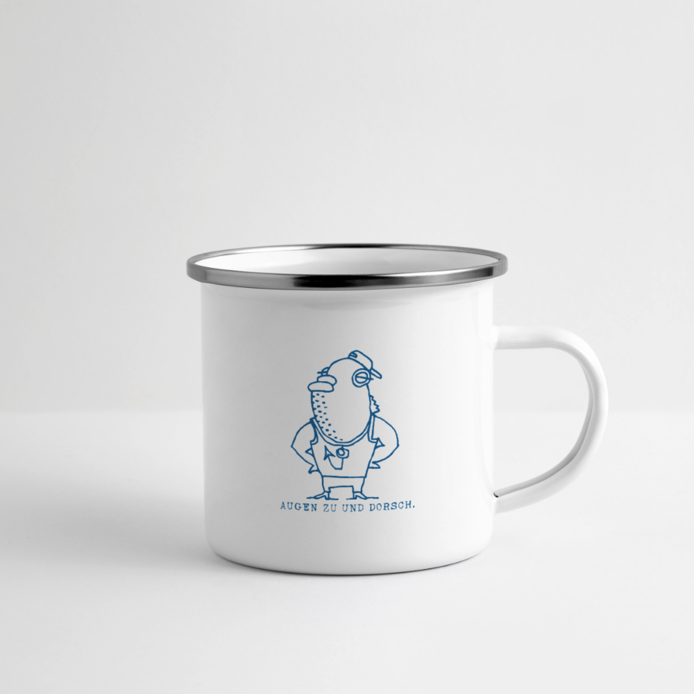 Fischköppe, Dorsch – Maritime Emaille-Tasse für Meerliebhaber - Weiß