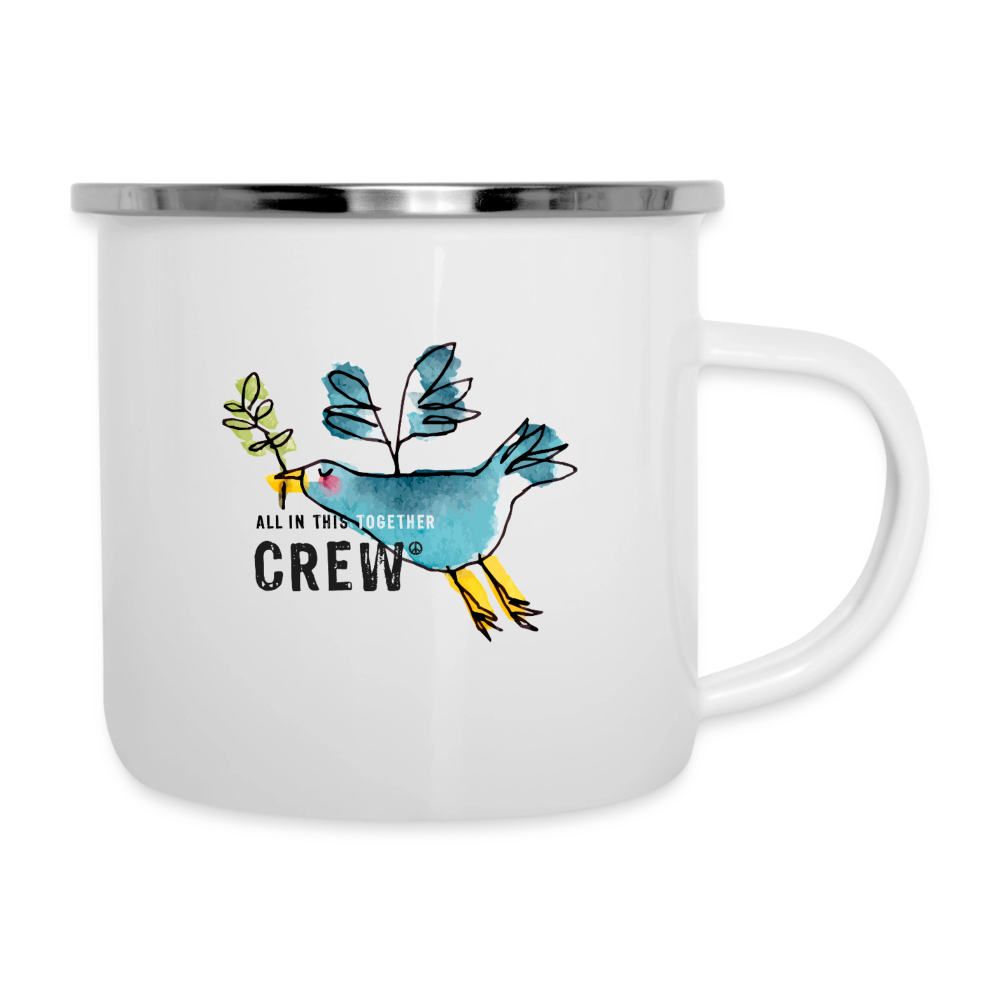All in this together – Maritime Emaille-Tasse mit Friedensamsel - Weiß