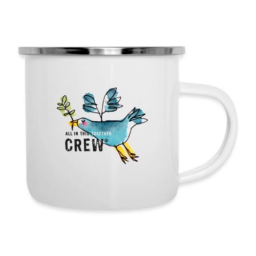 All in this together – Maritime Emaille-Tasse mit Friedensamsel - Weiß