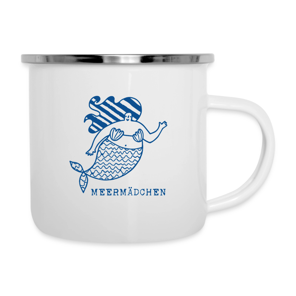 Meermädchen – Maritime Emaille-Tasse für Meerliebhaberinnen - Weiß