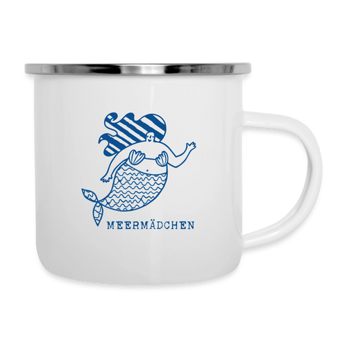 Meermädchen – Maritime Emaille-Tasse für Meerliebhaberinnen - Weiß
