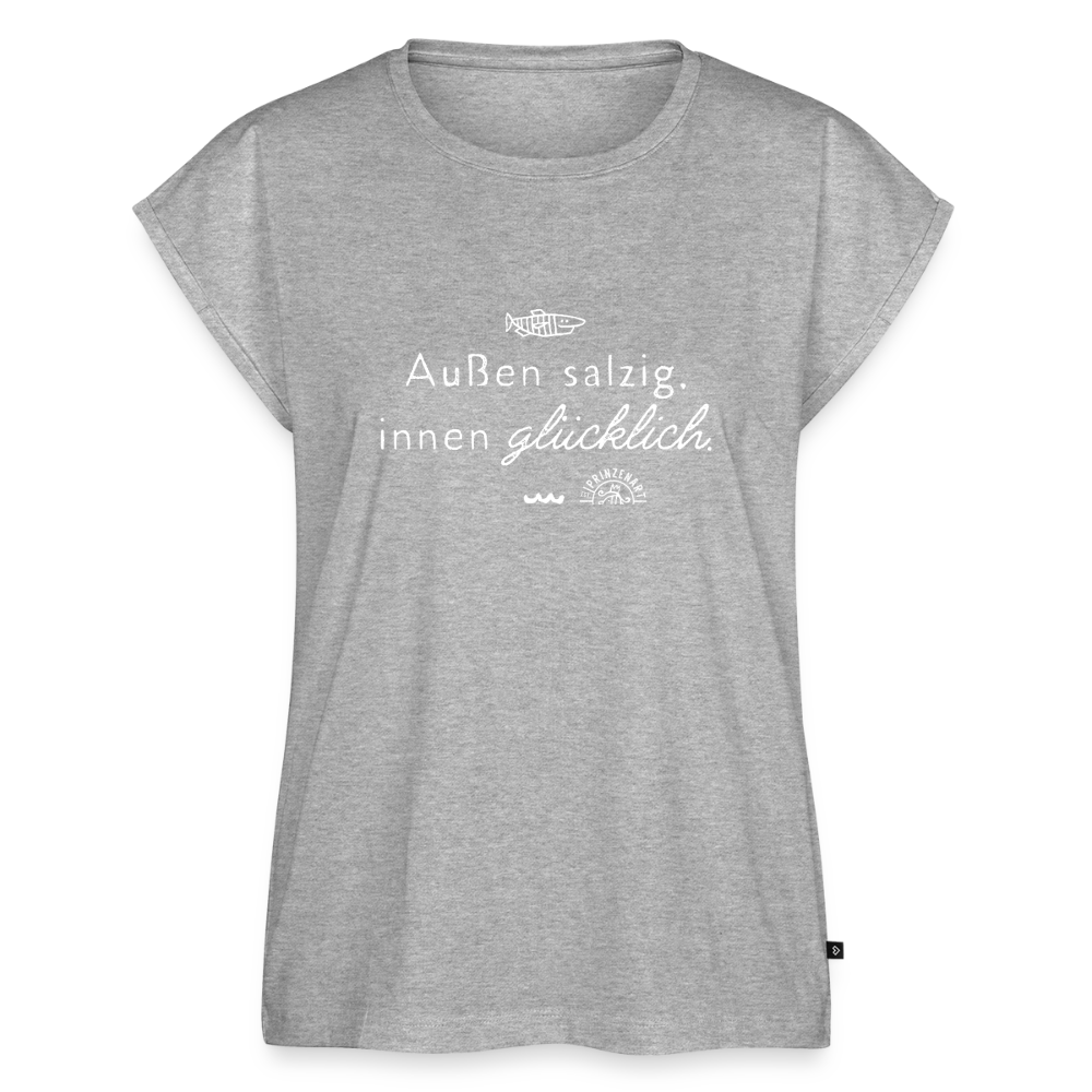 Außen salzig, innen glücklich – Maritimes Premium Frauen-T-Shirt - Grau meliert