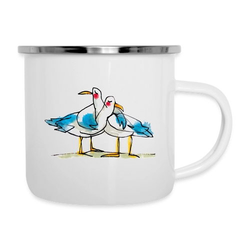 Ohne Worte – Maritime Emaille-Tasse mit Möwenmotiv - Weiß