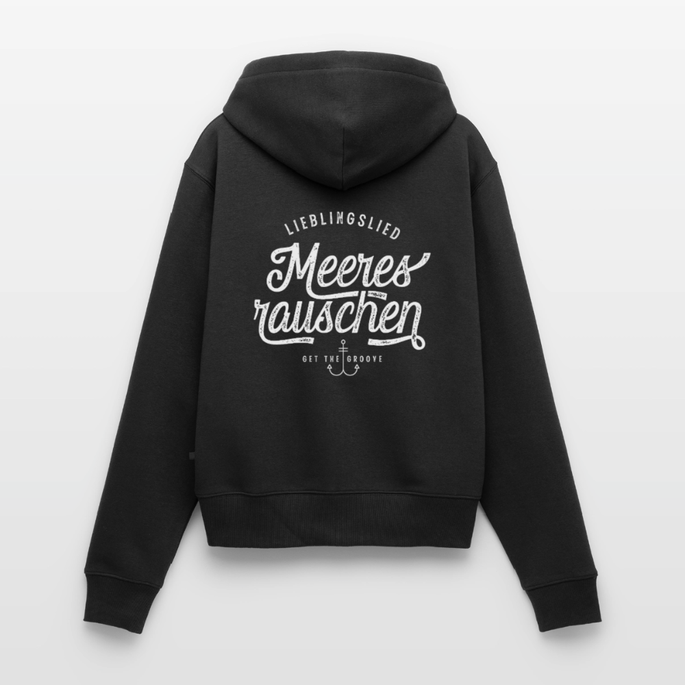 Lieblingslied Meeresrauschen. Maritime Frauen Premium Kapuzenjacke für Meerliebhaber. - Schwarz