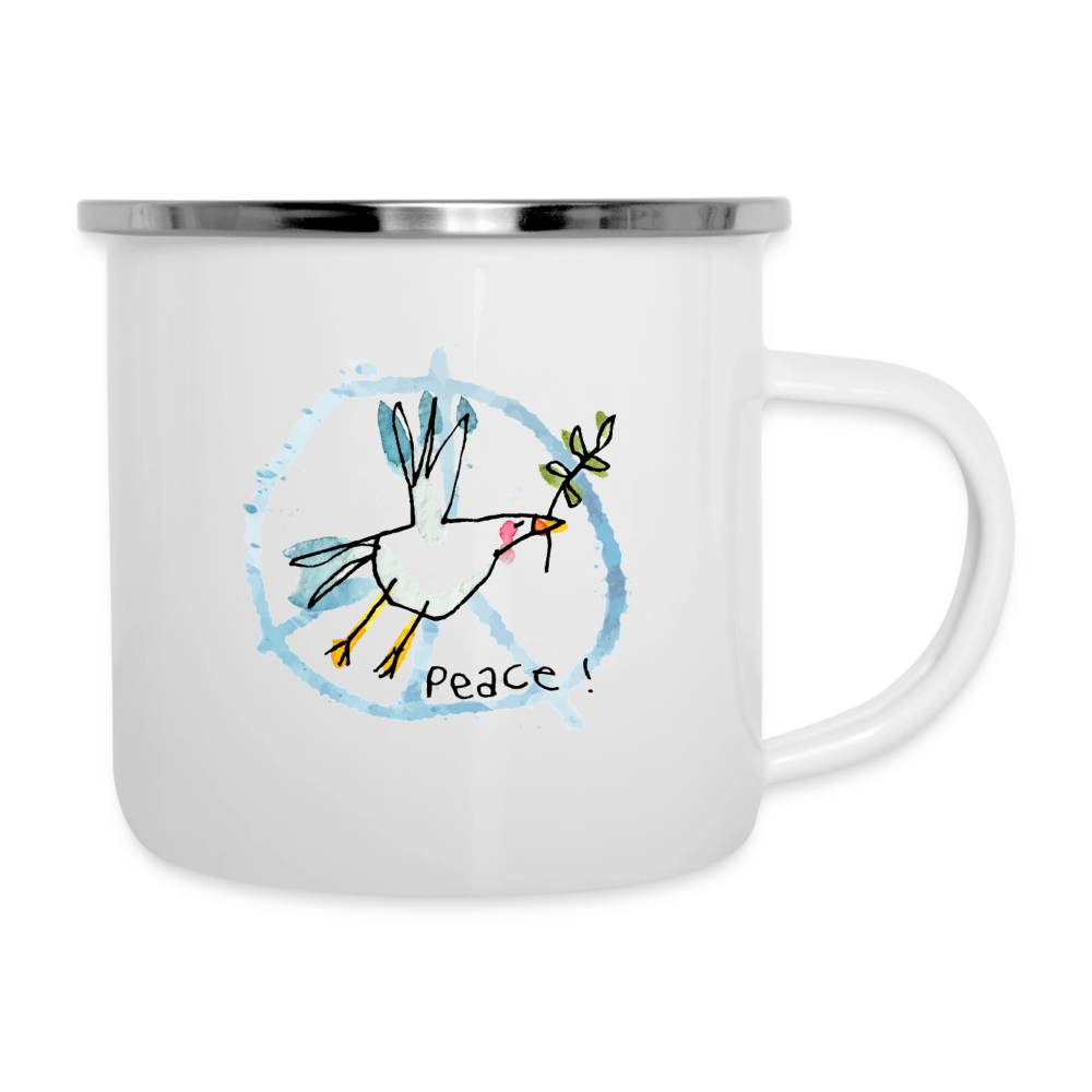 Peace Möwe – Maritime Emaille-Tasse mit Friedensbotschaft - Weiß