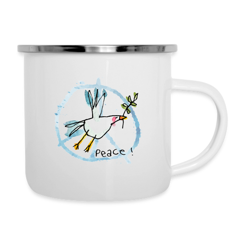 Peace Möwe – Maritime Emaille-Tasse mit Friedensbotschaft - Weiß