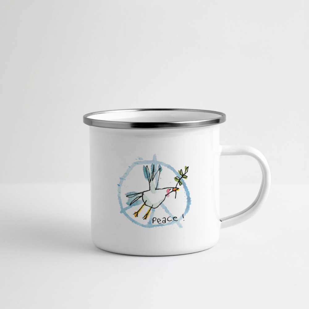 Peace Möwe – Maritime Emaille-Tasse mit Friedensbotschaft - Weiß