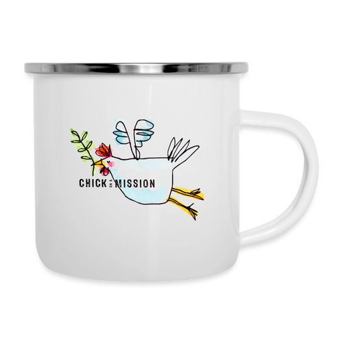 Chick on a Mission – Maritime Emaille-Tasse mit Friedenshuhn - Weiß