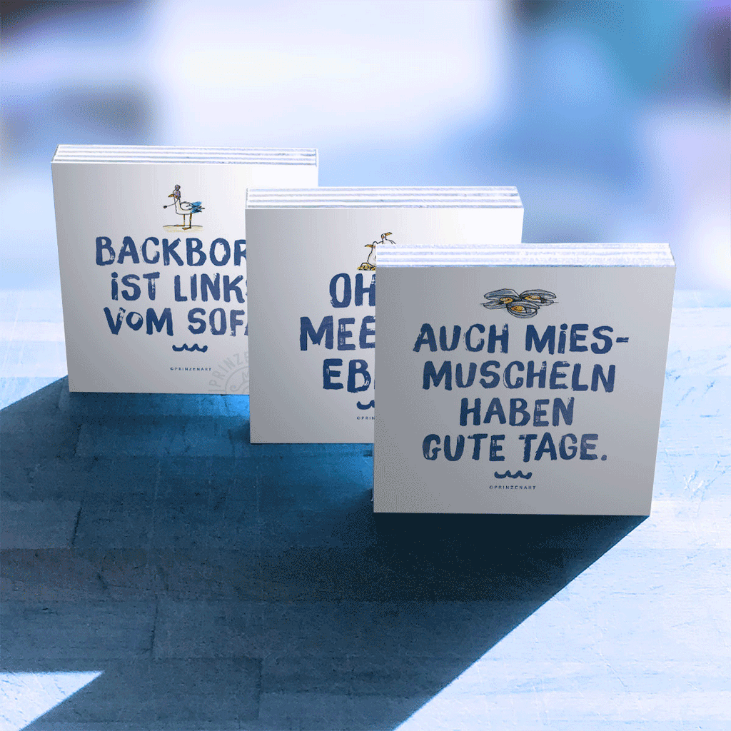 Holzbilder Meersinn zum Wenden, drei Motive mit Meer-Spruechen | Prinzenart