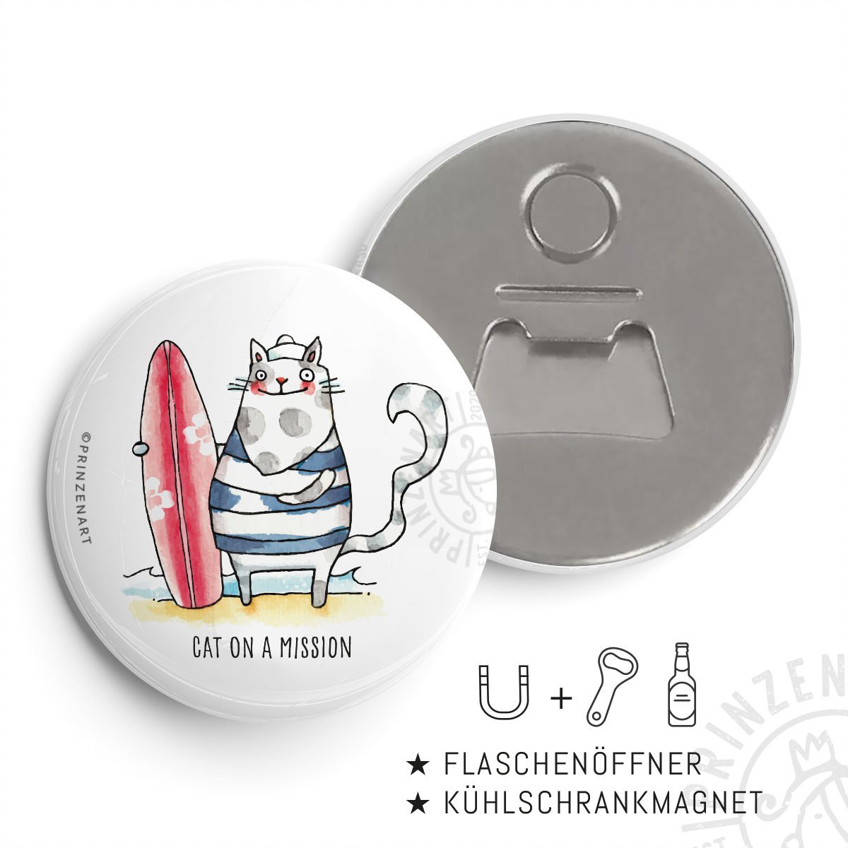 Pin-Serie Strandkatzen Flaschenöffner-Magnet | Prinzenart