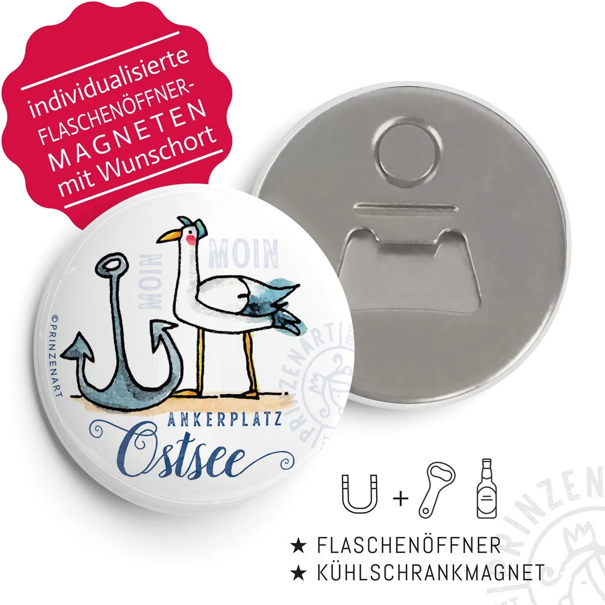 Flaschenöffner-Magnet Hajos Heimat Ostsee mit Möwe | Prinzenart