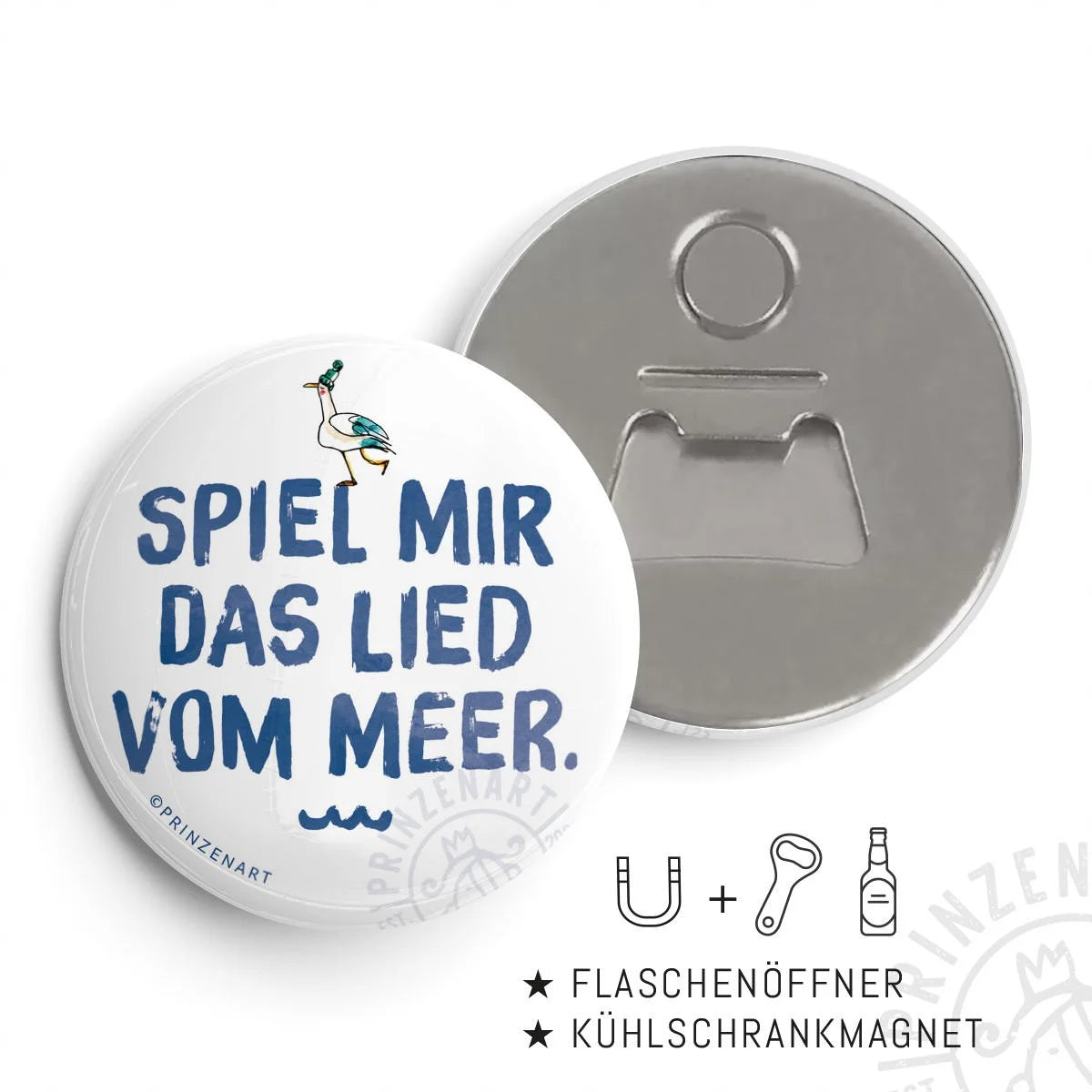 Flaschenöffner-Magnet Meersinn Lied vom Meer, runder Kühlschrankmagnet | Prinzenart
