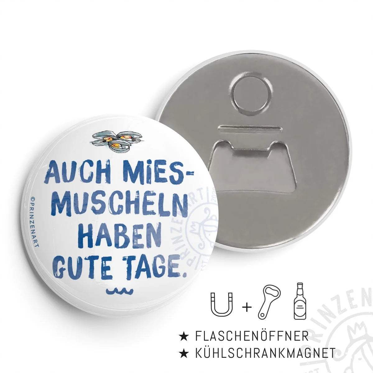 Flaschenöffner-Magnet Meersinn Miesmuschel, runder Kühlschrankmagnet | Prinzenart