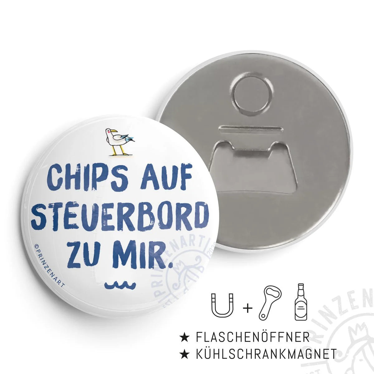 Flaschenöffner-Magnet Meersinn Steuerbord, runder Kühlschrankmagnet | Prinzenart