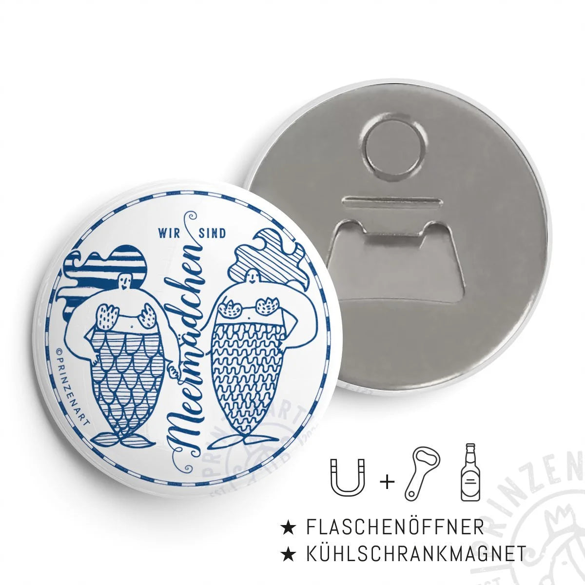 Flaschenöffner-Magnet Meerwesen Meermädchen, runder Kühlschrankmagnet | Prinzenart