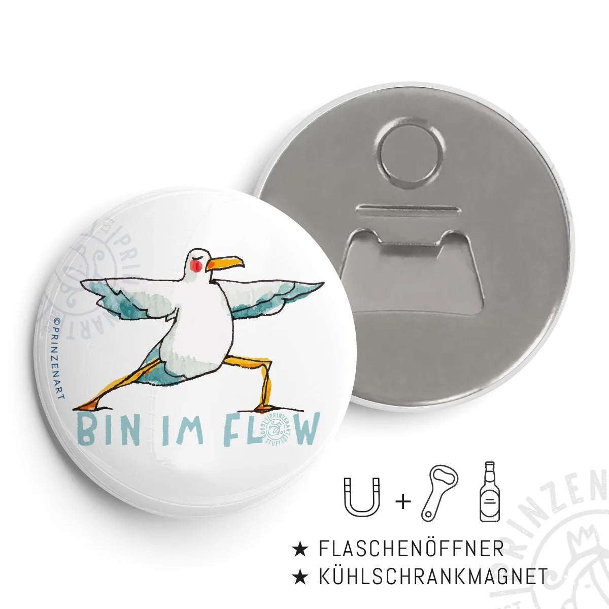 Pin-Serie Yogamöwen Flaschenöffner-Magnet | Prinzenart