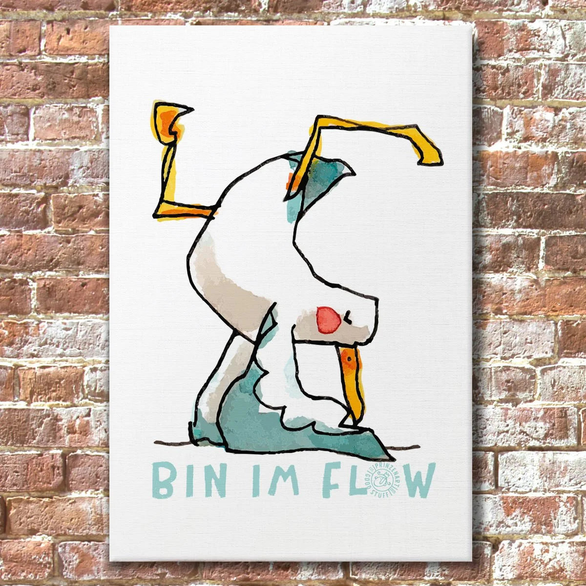 Leinwand Moewe im Unterarmstand kopfueber, Yogamoewen Aquarell-Illustration | Prinzenart