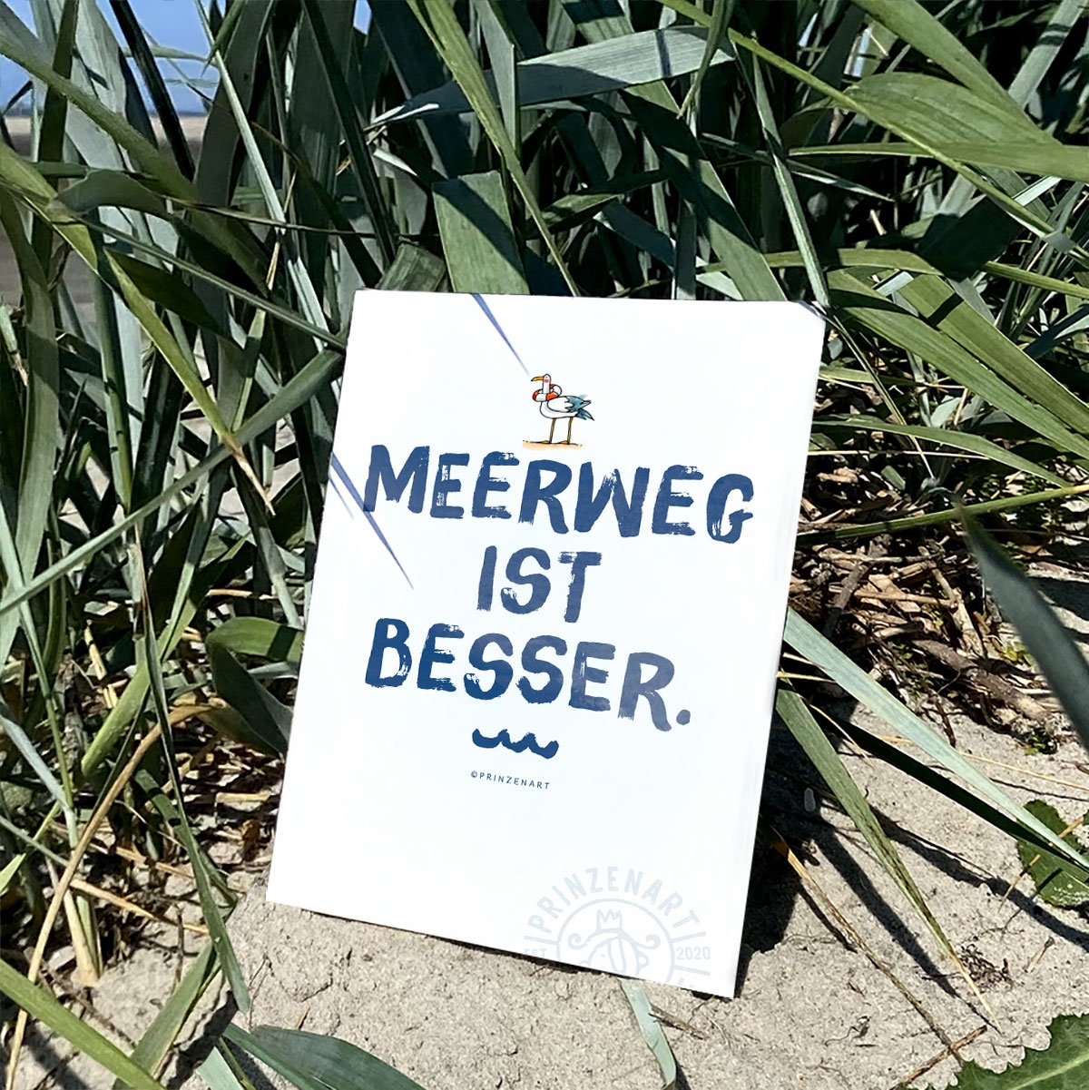 Meersinn-Postkarte Text Meerweg, maritimer Spruch am Strand | Prinzenart