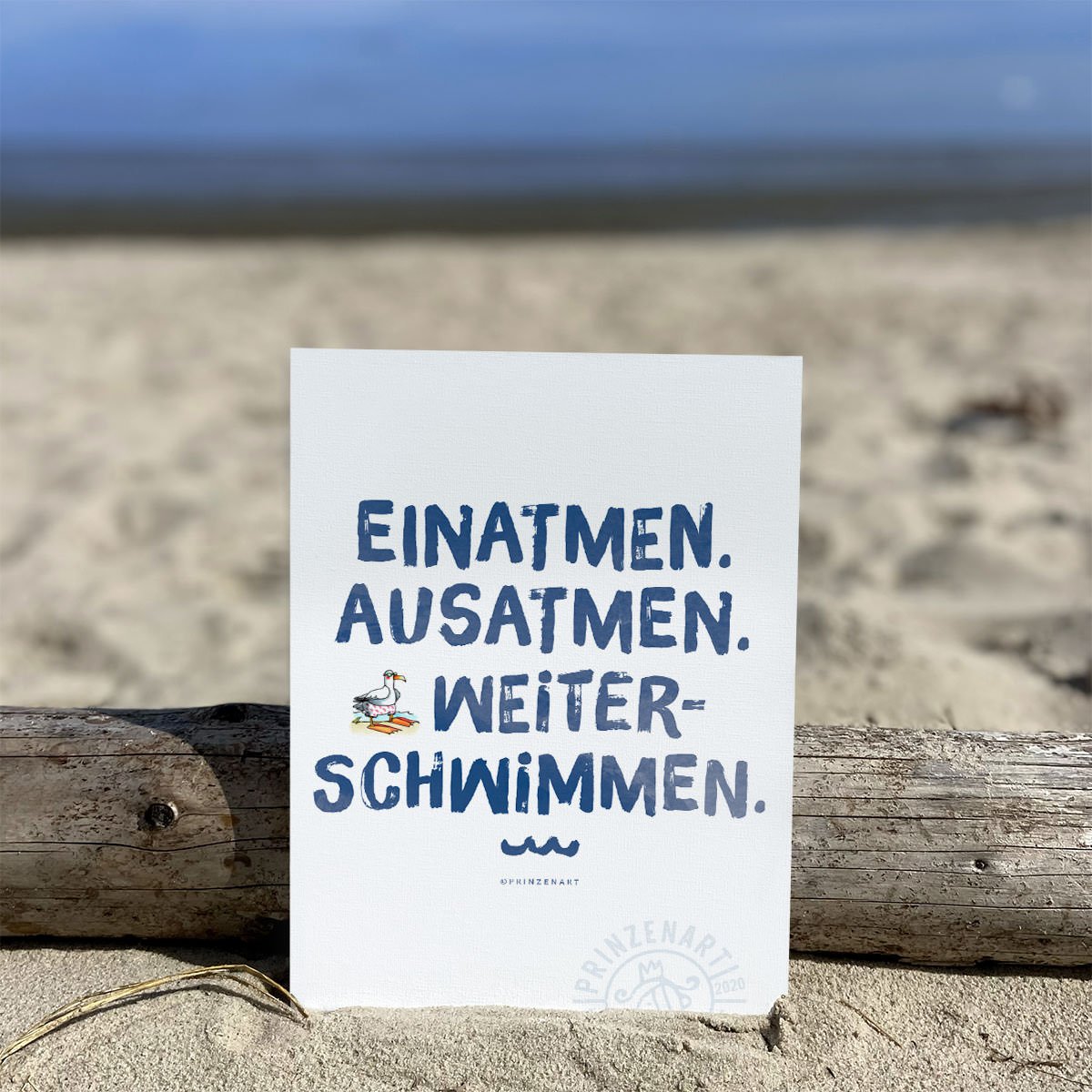 Meersinn-Postkarte maritimer Spruch, Ein und Aus am Strand | Prinzenart