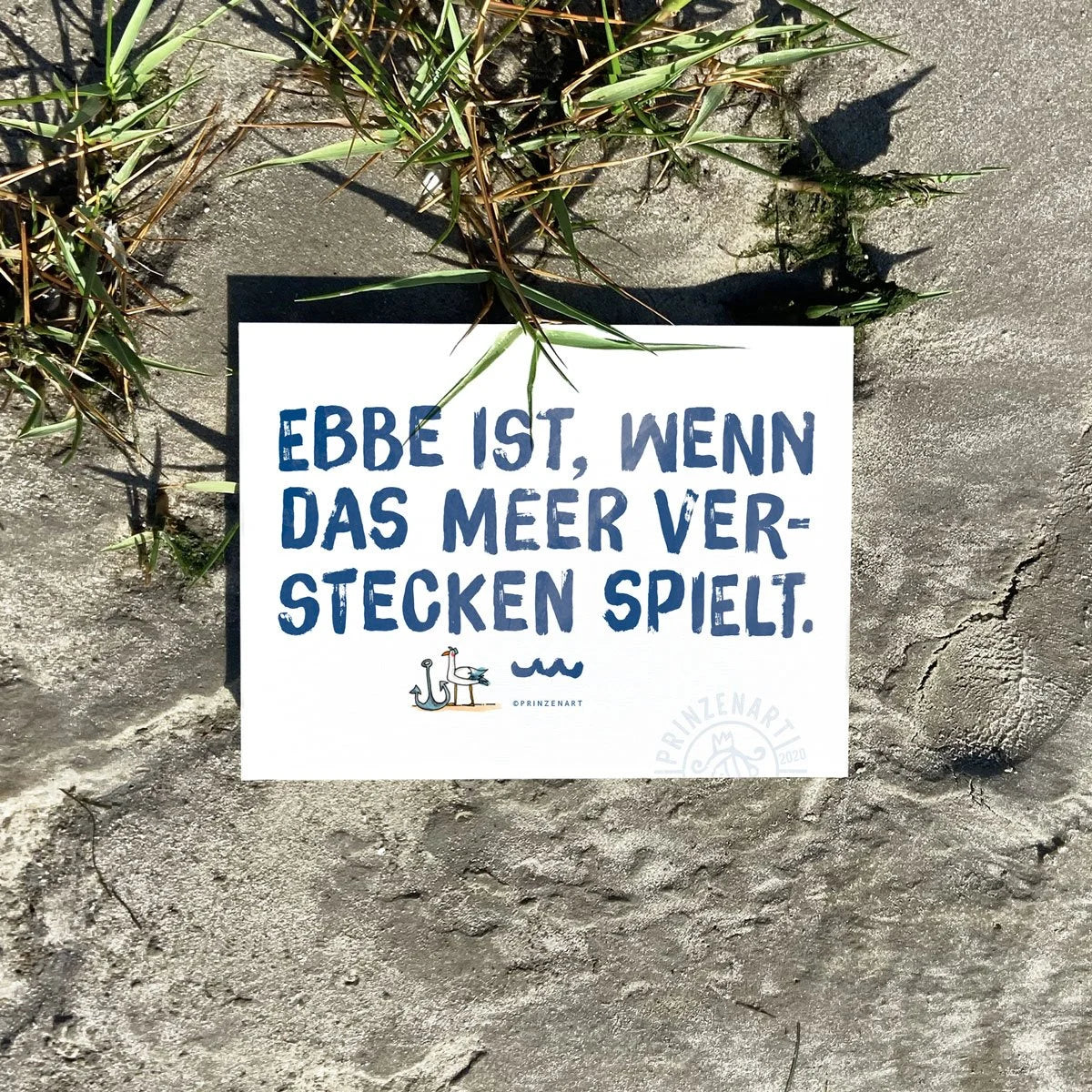 Meersinn-Postkarte Text Ebbe ist wenn, maritimer Spruch am Strand | Prinzenart