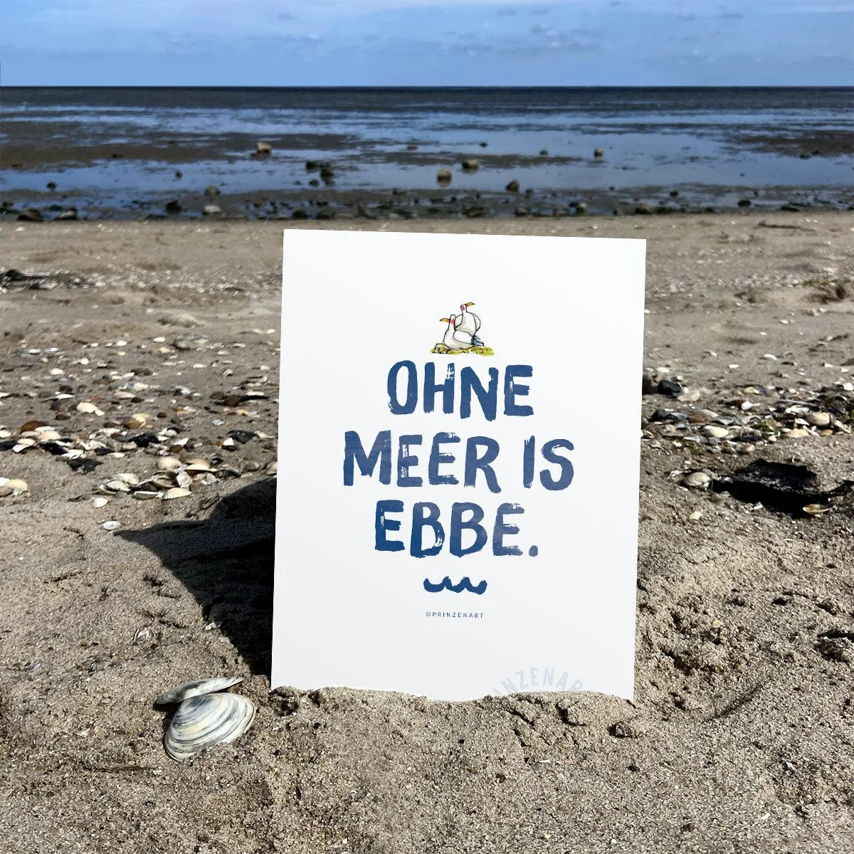Meersinn-Postkarte Text Ohne Meer, maritimer Spruch am Strand | Prinzenart