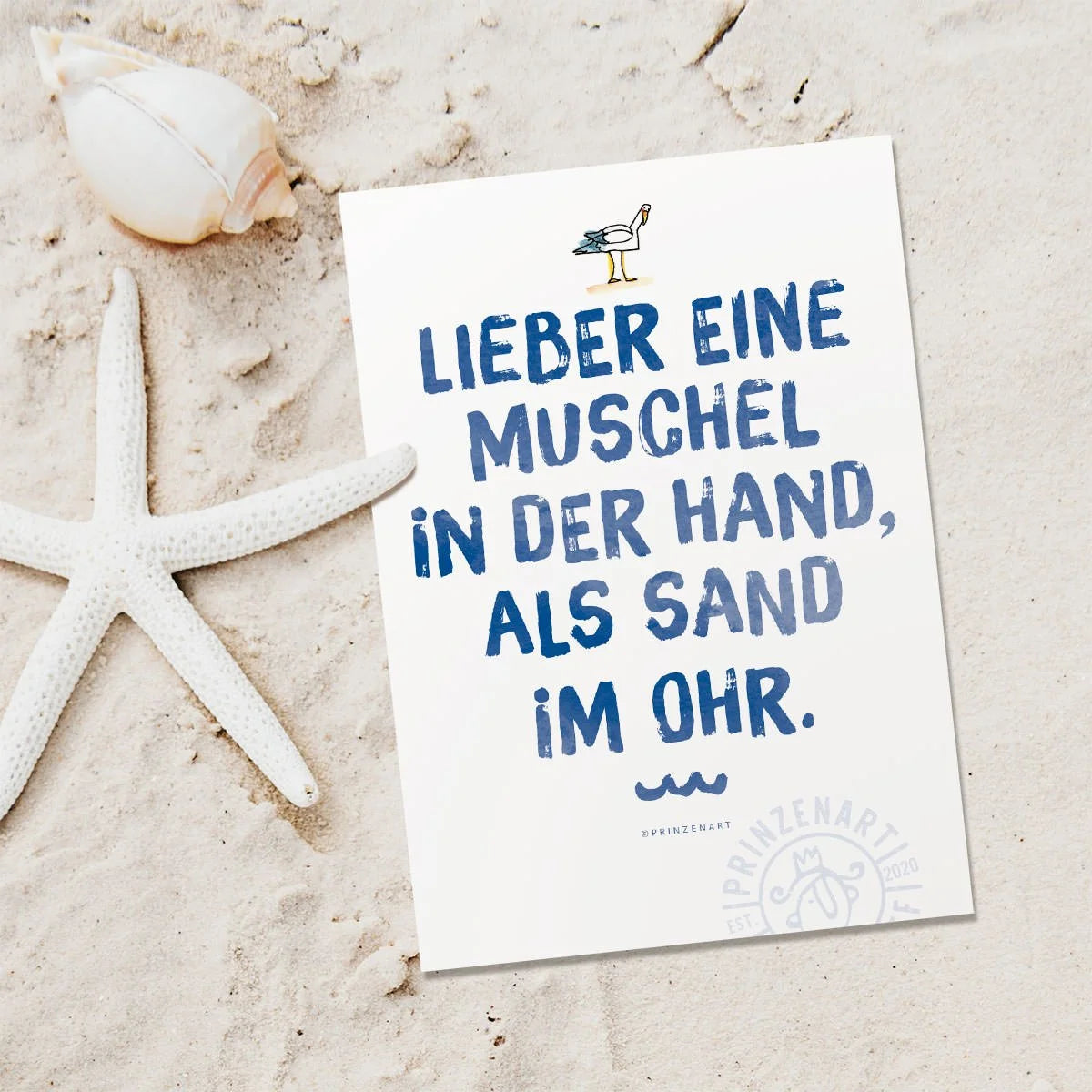 Meersinn-Postkarte Text Sand im Ohr, maritimer Spruch am Strand | Prinzenart