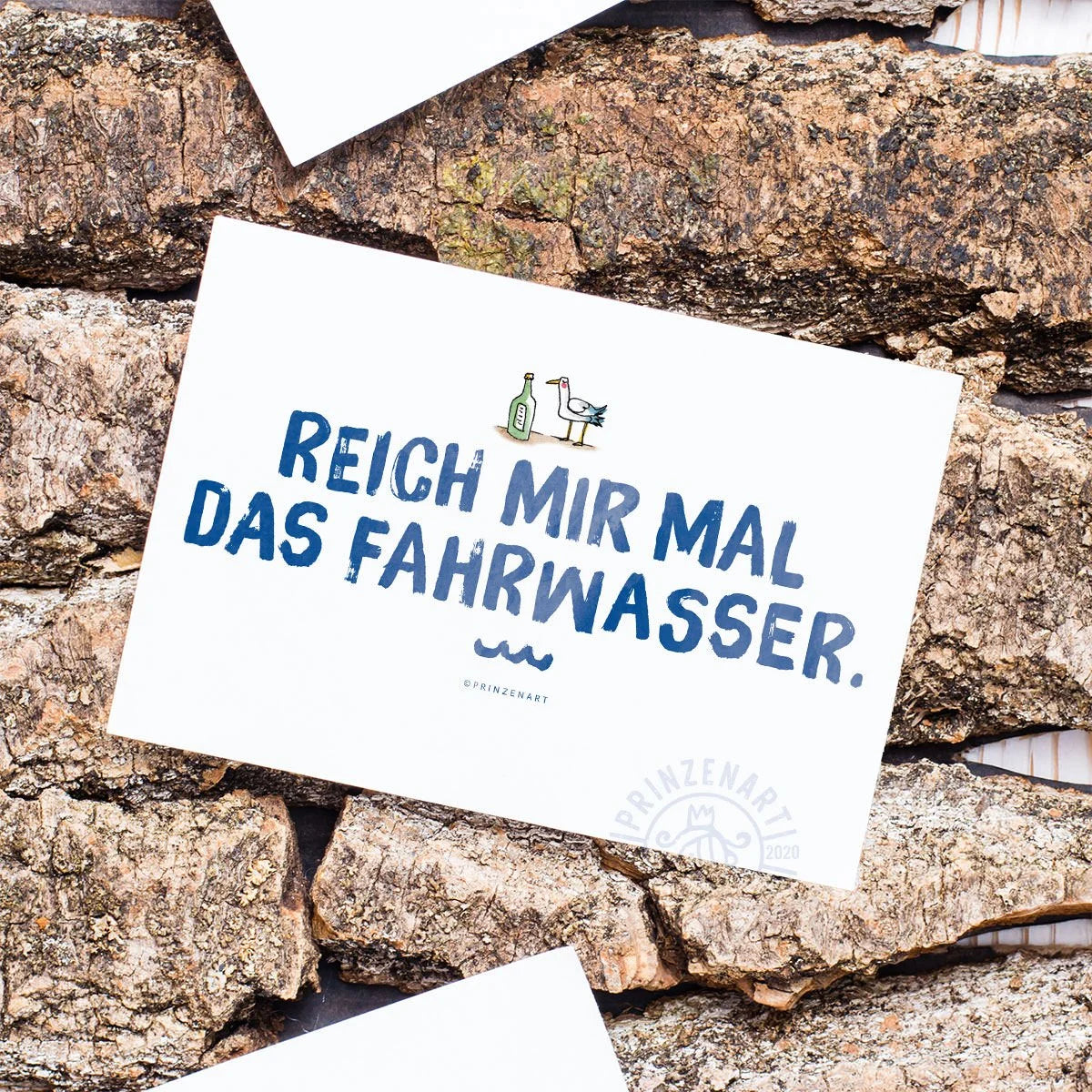 Meersinn-Postkarte Text Fahrwasser, maritimer Spruch mit Moewe | Prinzenart