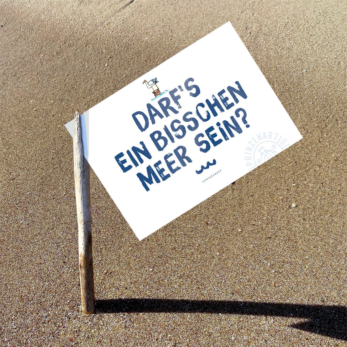 Meersinn-Postkarte Text Darfs ein bisschen Meer sein, am Strand | Prinzenart