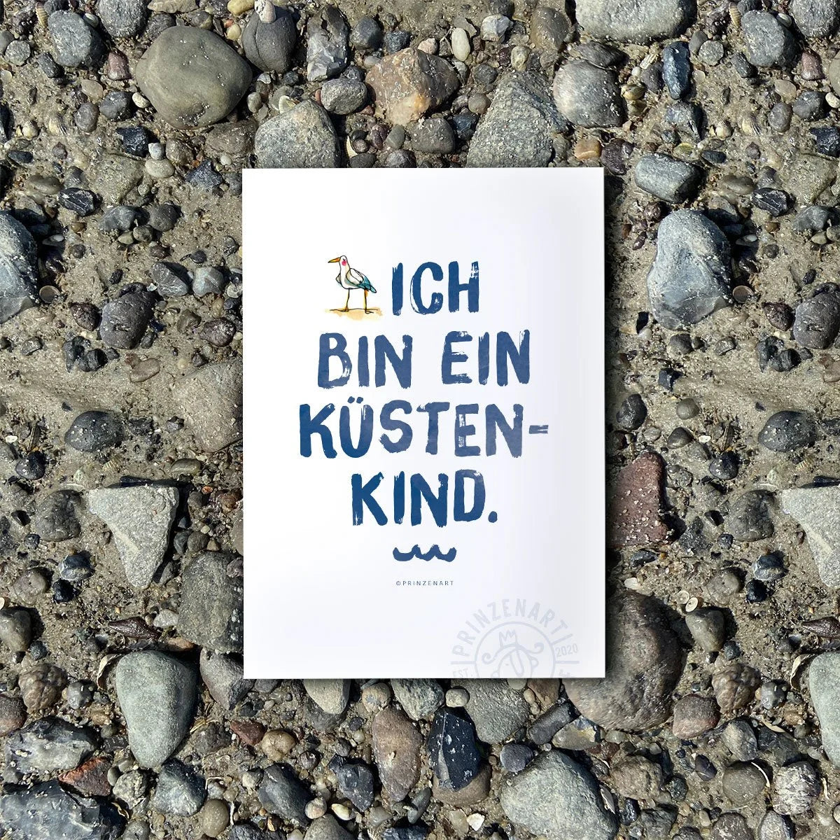 Meersinn-Postkarte Text Kuestenkind, maritimer Spruch am Strand | Prinzenart